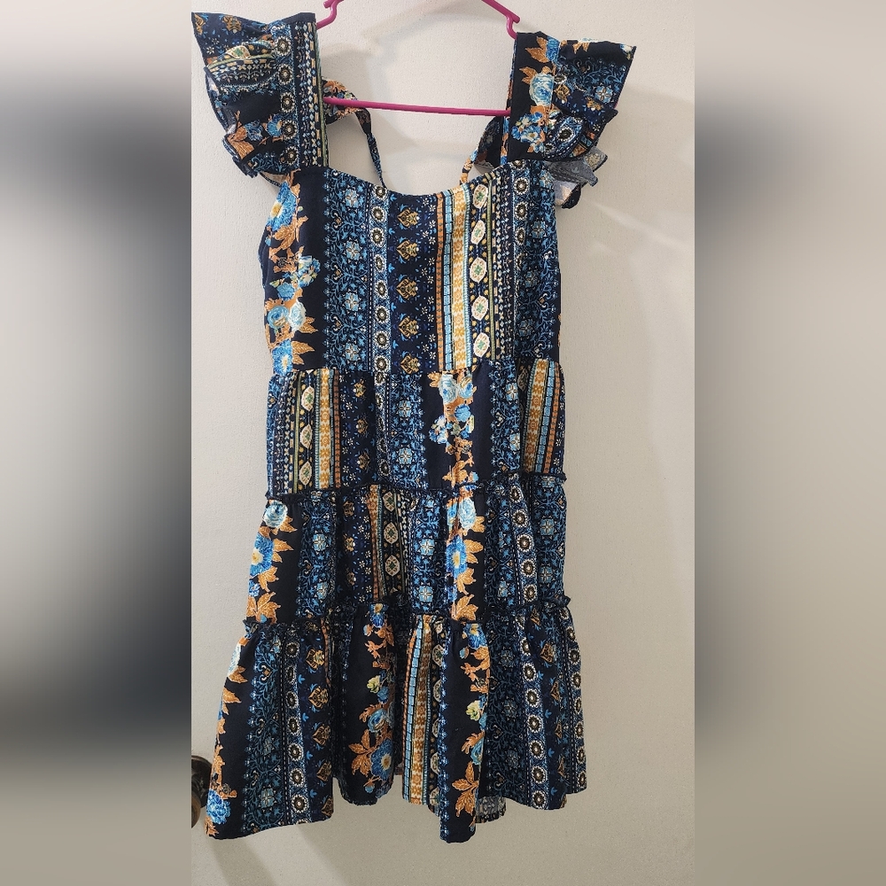 Orange and Blue Ruffled Tiered Sundress